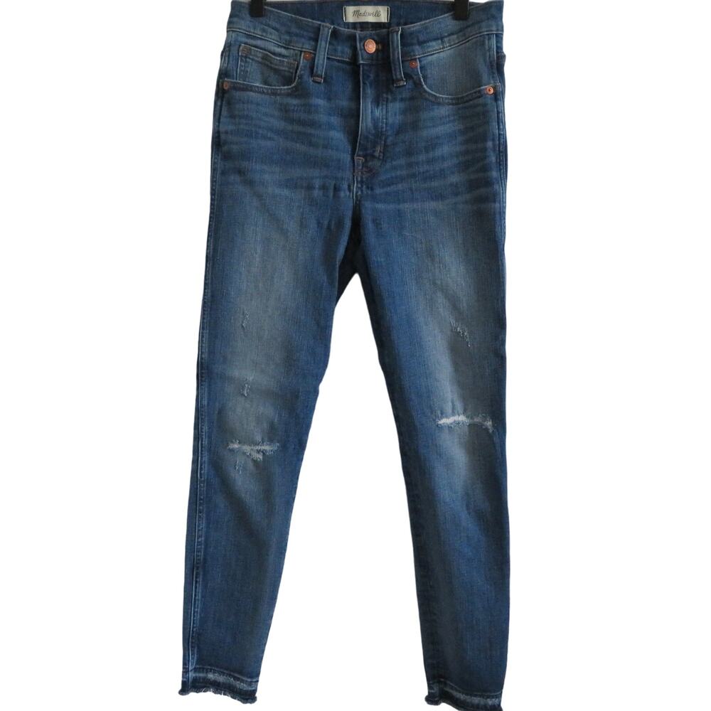 Madewell Women Sz 27 9" High Rise Skinny Jeans Rip Repair Edition Distressed Hem